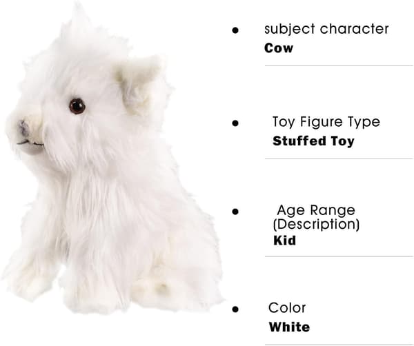 Highland Cows Stuffed Animal Realistic Scottish Cow Plush Toy White White