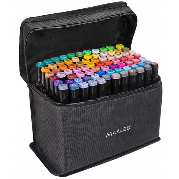 80 kpl - Kaksipuoliset tussit kotelolla, värikynät, moniväriset Multicolor multifärg