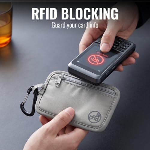 Tipmile RFID-blokerende pung, slank pengepung med karabinhage til kontanter og kort