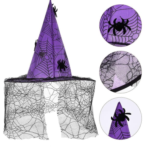 Purple Halloween Witch Hat Lace for Masquerade Costume