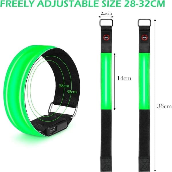 Uppladdningsbara LED-armband för löpning, 2-pack, hög synlighet, blinkande reflekterande säkerhetslampor, grön Green