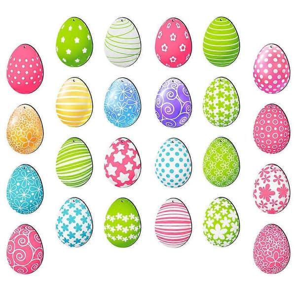 24 Pcs Wooden Easter Hanging Sign Easter Egg Hanging Door Wall Hanging Easter Egg Sign