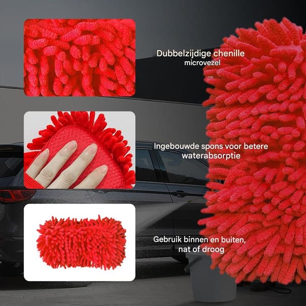 2 Microfiber Car Wash Gloves Chenille Double-Sided Scratch-Free Lint-Free Absorbent Red