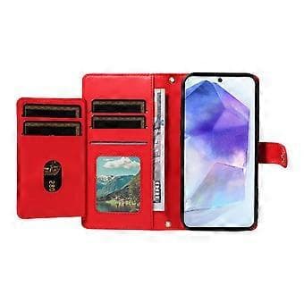 Compatible Wallet Case with Straps for Samsung Galaxy A55 5G, Diamond Pattern Leather Phone Stand (Red)