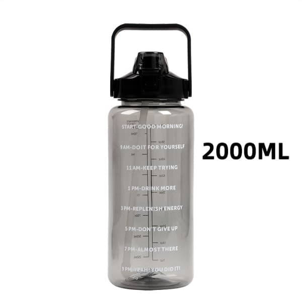2 litran vesipullo pillillä, suuri kannettava urheilujuomapullo, musta 2000 ml Black