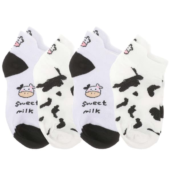 4 Pairs Cute Cow Pattern Short Socks Creative Print Socks Ankle Socks