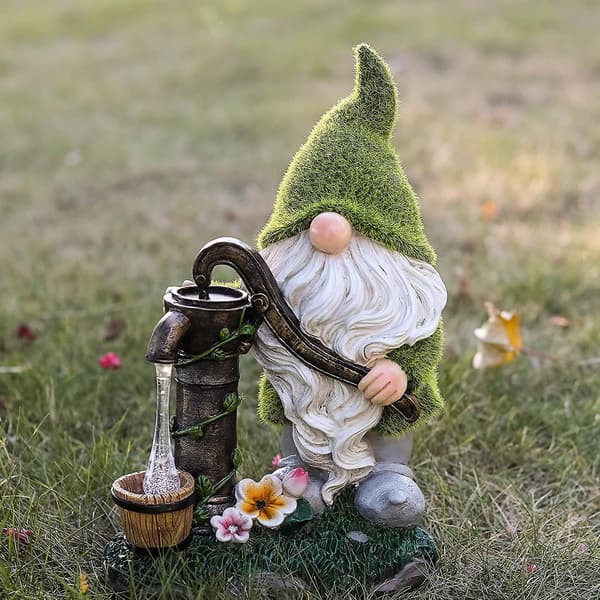Flockade trädgårdstomtedekorationer, 29 cm stor rolig tomte utomhus trädgårdsstaty-FX-