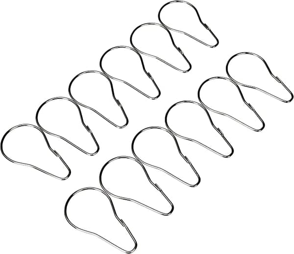 Duschdraperiringar i metall (silver), set med 12 upphängningsringar med duschdraperispänne.