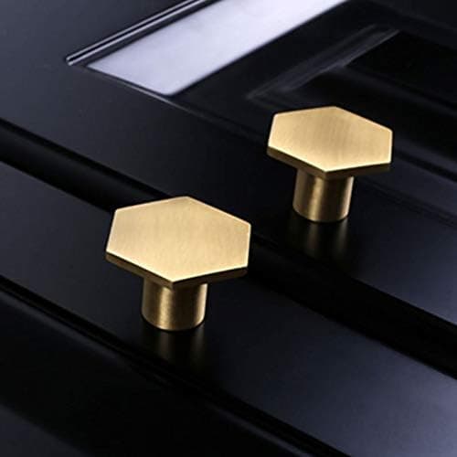 Sæt med 10 børstede messingmøbelknopper 30*21mm (Hexagon), guld