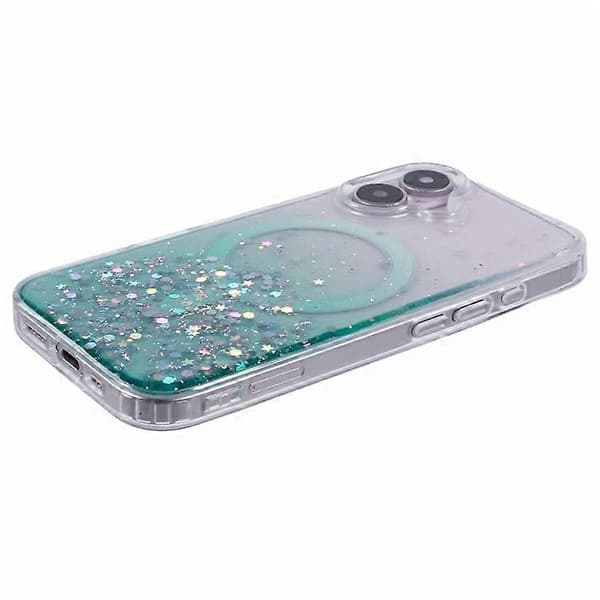 Kompatibelt cover til iPhone 16 Plus Kompatibelt med MagSafe Glitrende Epoxy TPU+Akryl Telefoncover (Grøn)