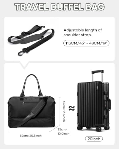 Weekender-taske til kvinder, håndbagage-tote med skorum, L1-sort L1-Black