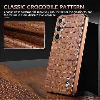 AZNS Compatible with Samsung Galaxy S25 Case Electroplating Crocodile Texture PU+TPU Phone Case (Brown)