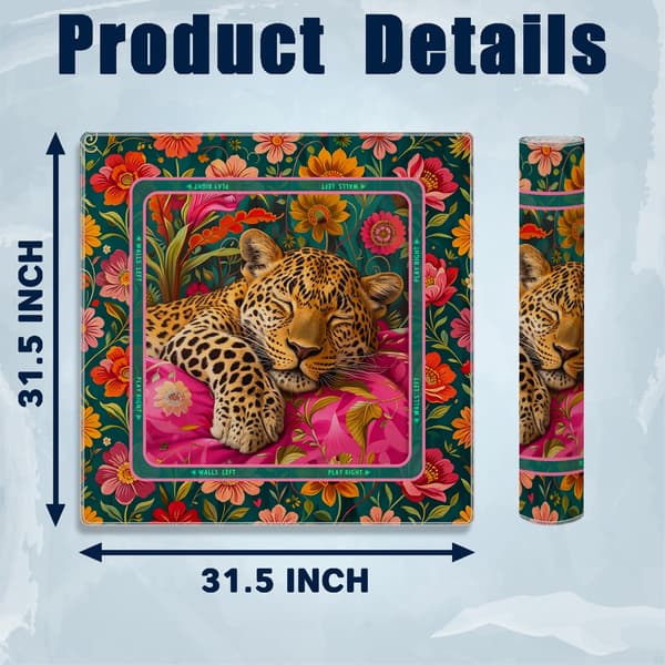 Maximalistisk lyserød blomstret leopard Mahjong-måtte til bord 31,5\" x 31,5\" Floral Leopard Floral Leopard