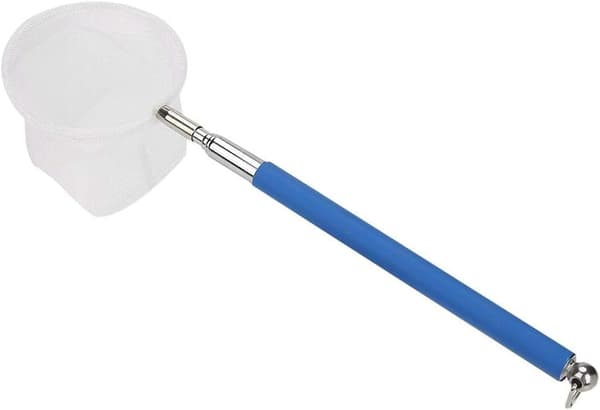 Mini rund blå håv, justerbart håndtak, forlenges opp til 54 cm, egnet for akvarier og reker