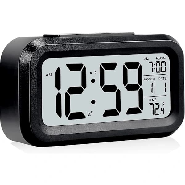 Stor digital väckarklocka med LCD-skärm (svart)