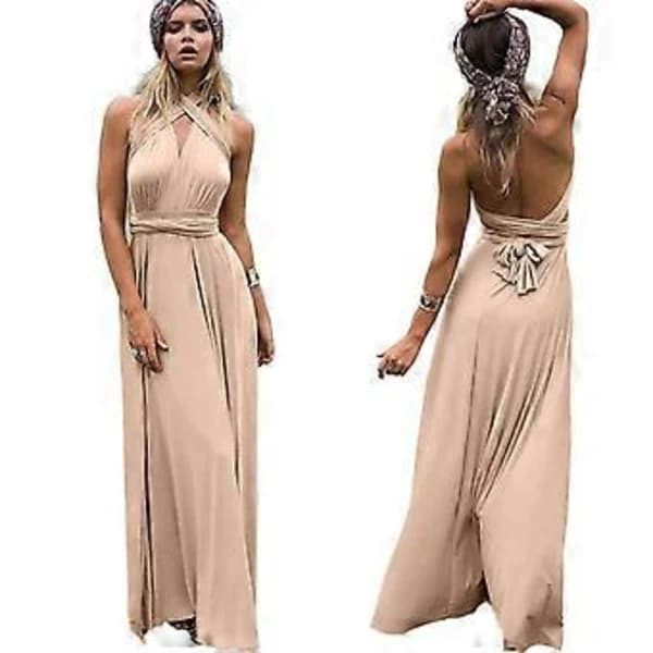 Dame Aftenkjole, Multi-Way Wrap, Brudepike, Formell, Lang Maxi, Konvertibel Kjole (S Champagne)[CO]