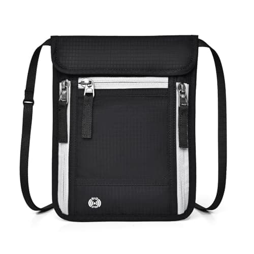 Passfodral för resor, halsplånbok RFID-blockerande, dolt pengabälte, förvaring av resedokument (svart+grå dragkedja) (Black+Grey zipper)