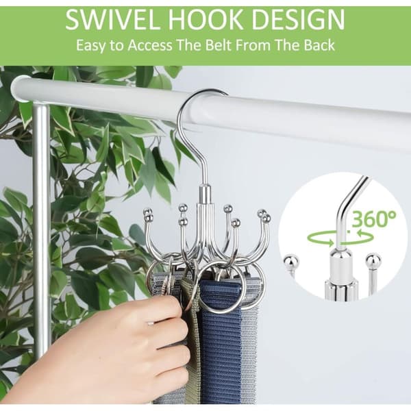 Rotating Metal Belt Holder for Wardrobe, Space-Saving, Belt Storage, Tie Rack, Maximum Capacity of 24 Belts, Silver, 1 Unit