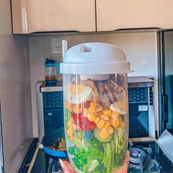 Salad Shaker Cup 1000 ml with Fork and Lid, Easy Salad Container for Office and Travel