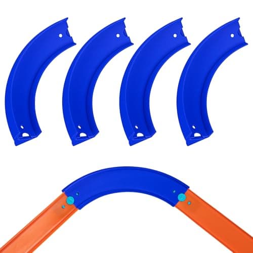 90 Degree Banked Curve Combo Pack (4 pcs) for Hot Wheels Track Extensions, Combines to 180 Degrees (Blue) Blue Blue