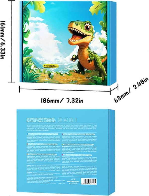 6 stk. dinosaur-badebomber til børn, overraskelses-badebomber til drenge og piger, pædagogisk fødselsdagsgave