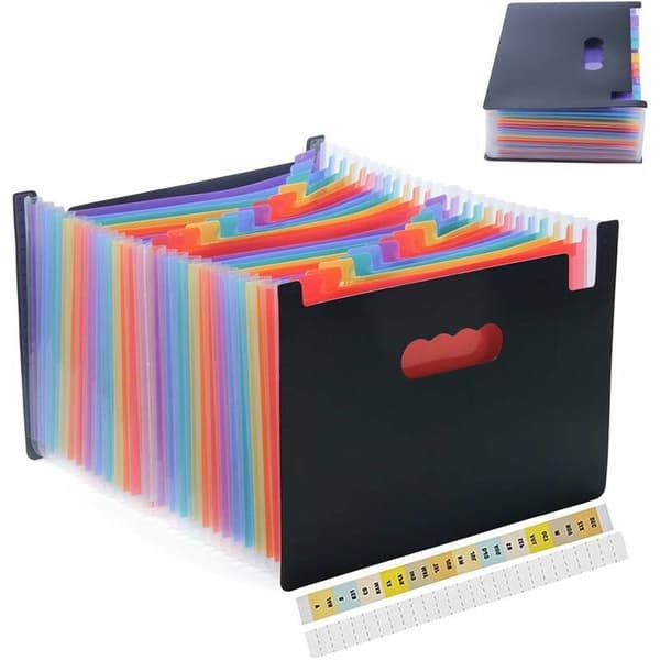 Sorter 24-roms A4 trekkspillmappe utvidbar mappe (flerfarget)