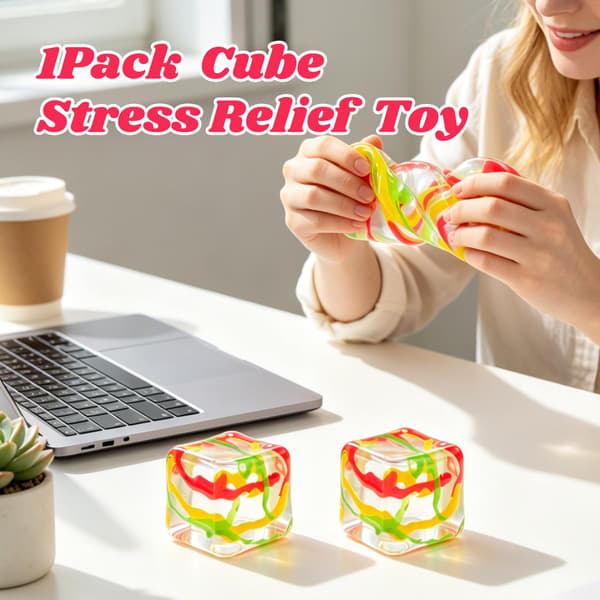 Stress Cube, 5 cm Transparent Swirl Squishy Cube, Maltose-Filled Squishy Stress Cube, Slow Rising Textured Squishy, Squeeze Cube for Kids Striped Cube Striped Cube