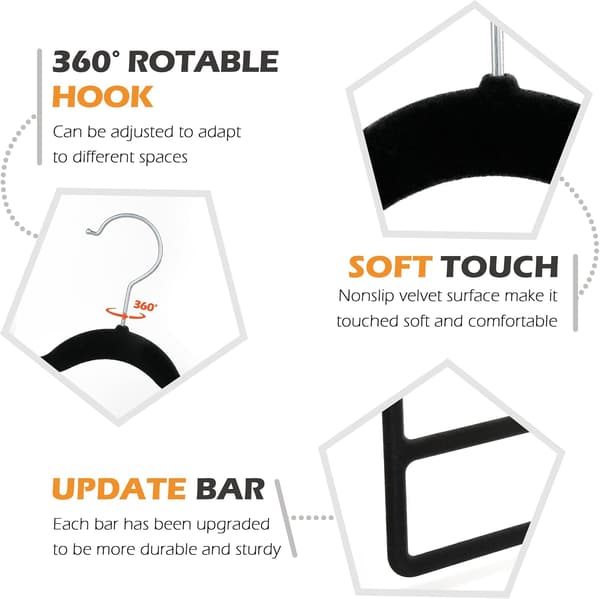 Space-saving Non-slip Pants Hanger - 5-pack Jeans Hanger Multi Bar Velvet Clothes Hanger Closet Organizer