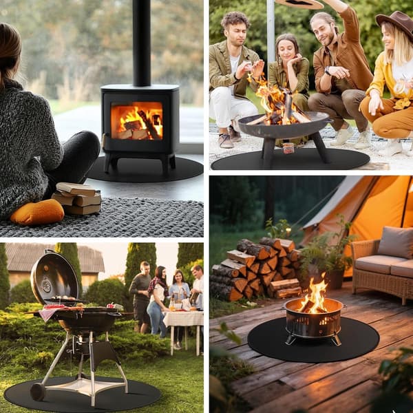 Brannsikker komfyr-/grillmatte - 60 cm rundt beskyttelse under utendørs grillmatte - olje- og vanntett underlagsmatte - grilltilbehør