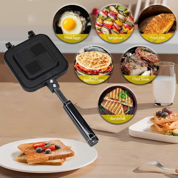 Sandwich Maker Double-Sided Nonstick Panini Press with Ergonomic Handle for Stovetop Cooking