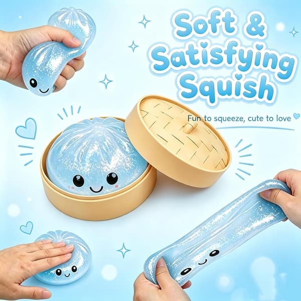Dumpling-overraskelsesboks, regnbueglitter sakte stigende squishy klemleke, stress- og angstdempende sensorisk fidget-leke (blå) Blue-