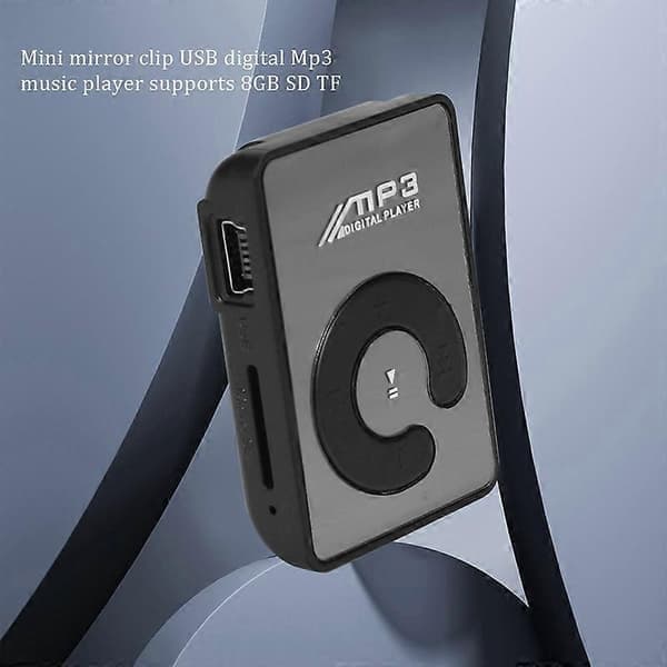 Mini spejlclips USB digital MP3-musikafspiller understøtter 8 GB SD TF-kort sort Black