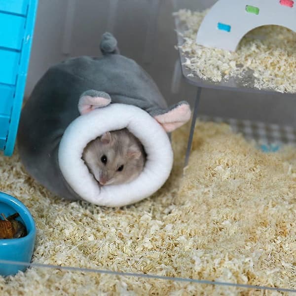 2 stk Mini Hamsterbed og Gjemmesteder, Bomulls Mini Dyre-redehule, Søt Varm Seng for Hamster (Grå og Rosa)