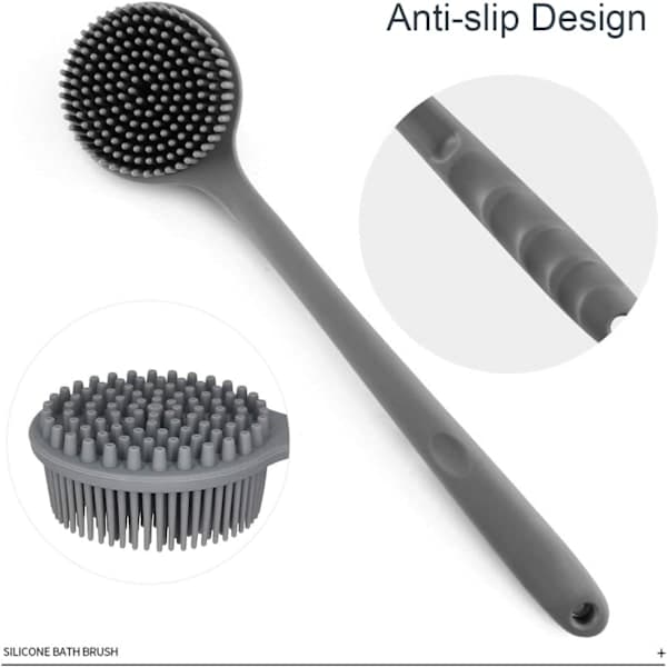 Long-handled silicone bath brush, non-slip shower brushes, back brush, shower scrub and back scrub