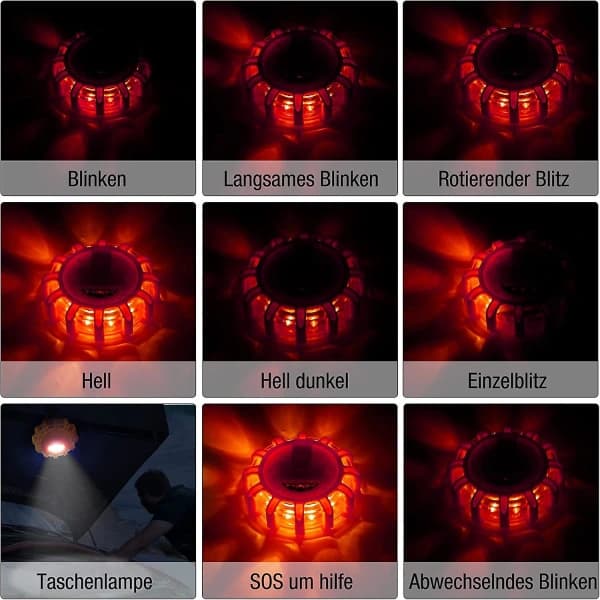 Gult LED-lys, 2 stk LED-lysrampe, nødlys, med magnetisk base og 9 blinkende moduser