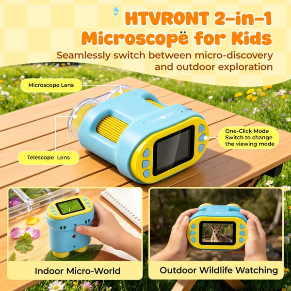 Handheld Microscope for Kids - HTVRONT 1000X Kids Microscope 2.0\" HD Screen