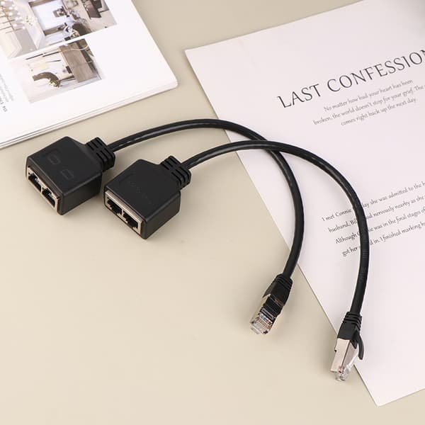 RJ45 1 han til 2 hun LAN Ethernet-kabelsplitter