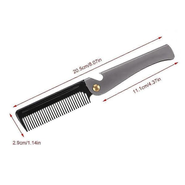 Foldable Beard Comb for Men, Stainless Steel Beard Comb, Moustache Shaped Comb for Household Barber Shop