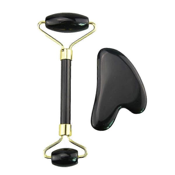 Obsidian Ansigtsrulle og Gua Sha Sæt Dobbelt Rulledesign til Ansigtsmassage og Nakkepleje