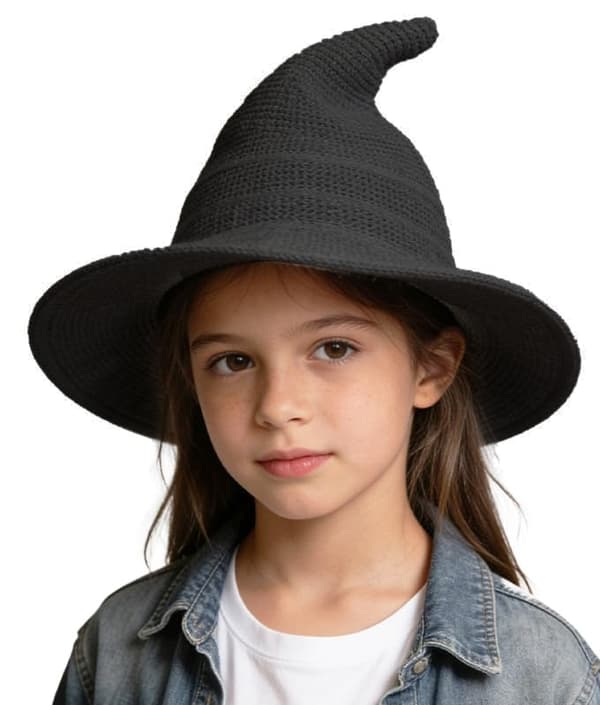 Heksehat til børn foldbar bomuldsgarn Halloween Cosplay-hat Sort Black