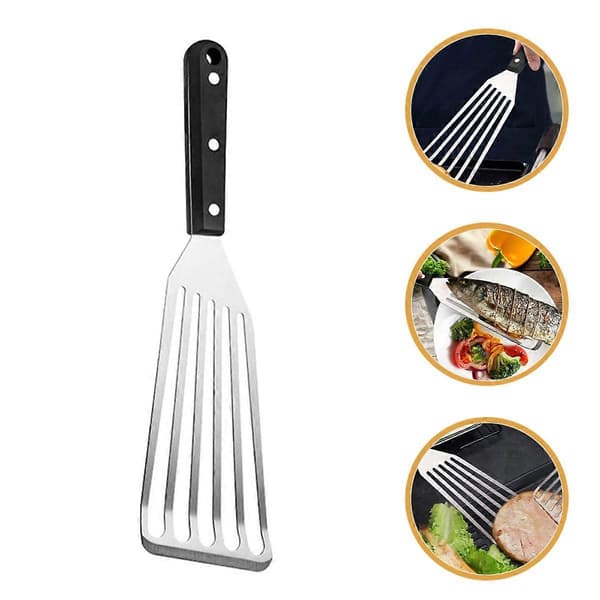Kraftig fiskespatel i rustfrit stål med ergonomisk greb og hullet vender til grillning og stegning