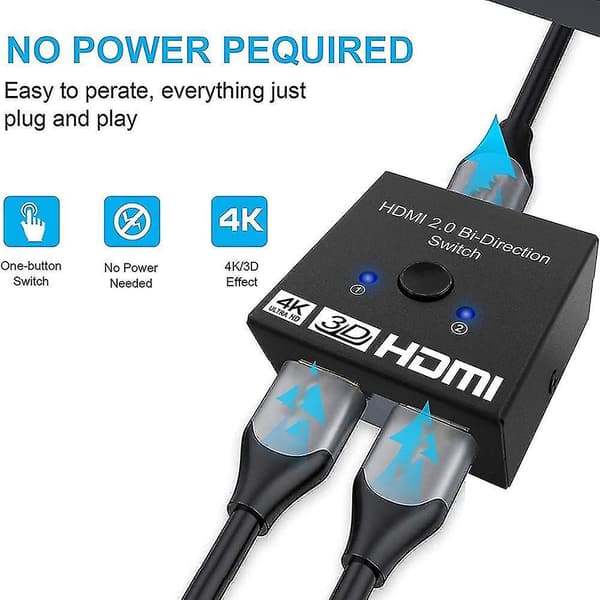 HDMI-switch 2 ind 1 ud 4K højopløselig tovejs-switch en ind to ud splitter