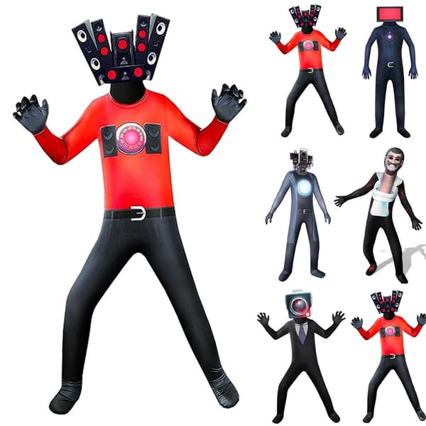 Skibidi Toalett-drakt Bodysuit Barn Halloween Cosplay Jumpsuit E 110cm E 110cm