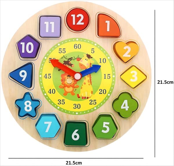 Kellolelu Pedagoginen Kellopalapeli Muodonlajittelukello / Puukello Numeroilla ja Muodonlajittelupalikoilla