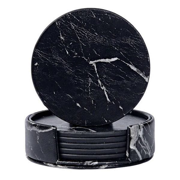 6-pak vendbare glasbrikker sort marmor PU med holder sort