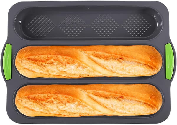 Silikone baguetteform, højtemperaturbestandig, fransk brødform, non-stick bageform med 3 rum