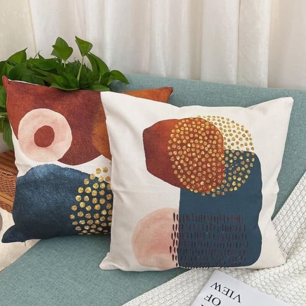 Sæt med 4 dekorative pudebetræk til sofa, pudebetræk dekoration til soveværelse, sofa, stol, bil, seng, have 45 x 45 cm (abstrakt prik)