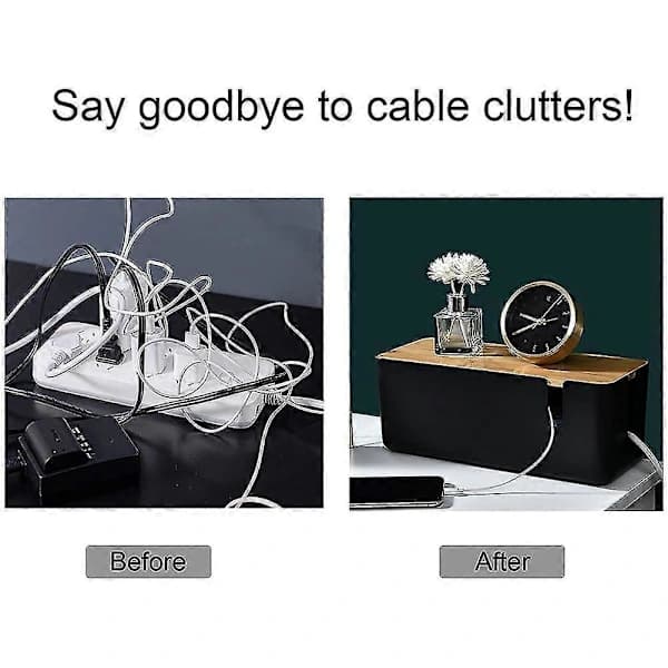 Cable Management Box with Bamboo Lid, Small Cable Organizer Box for Extension Cord, Power Strip [CO]