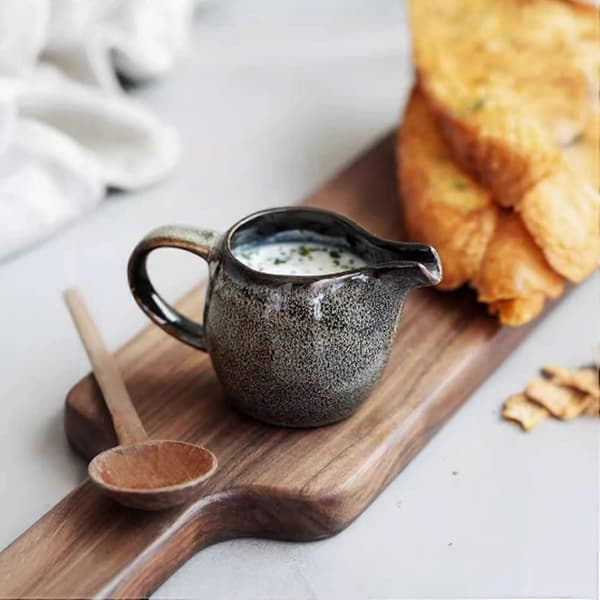 Ceramic Milk Jug 80ml Unique Kiln Enamel with Long Spout Coffee Creamer Black 1300°C Fired