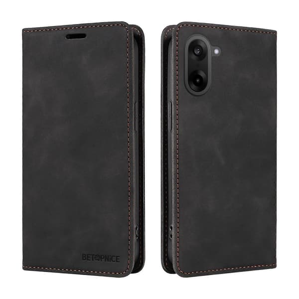 Wallet Case with Magnetic Closure and Leather Stand for OnePlus Nord CE5 5G (Black)